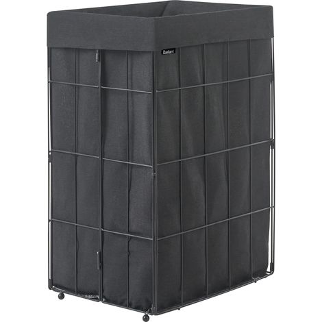 Cesto portabiancheria pieghevole con struttura in metallo e rivestimento in tessuto realizzato a mano per il bagno 72 l nero Culpina