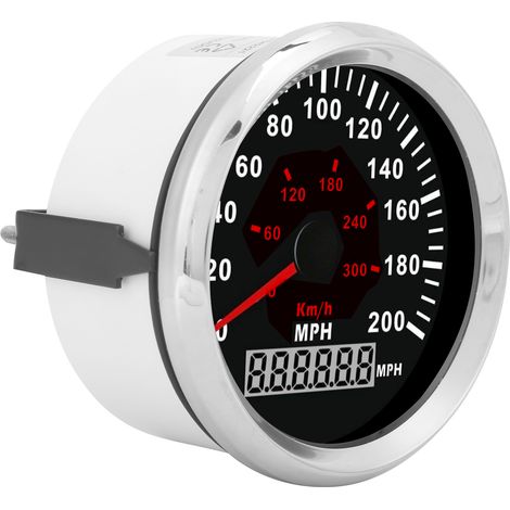 3-3/8-Zoll-GPS-Tachometer, 200 mph (300 km/h), IP67 wasserdicht, schwarzes Zifferblatt, silberne Lünette (1/5)