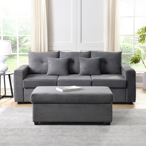 Ensemble canapé modulaire LED 5 coussins suprême nuage : 3 places + pouf XL déhoussable, grand salon moderne en L à haute capacité.