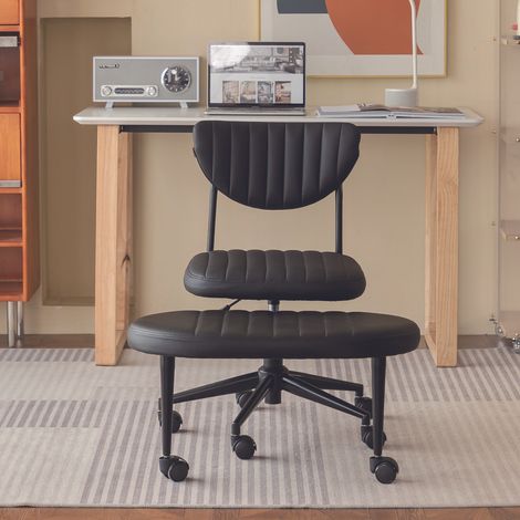 Chaise de bureau velours avec repose-pieds intégré, fauteuil pivotant 360° réglable en hauteur, pour home office - Noir