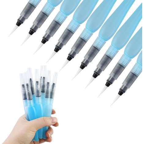 Lot de 9 pinceaux à eau vides en plastique - Avec réservoir d'eau rechargeable - Pour aquarelle et peinture débutant (1/5)