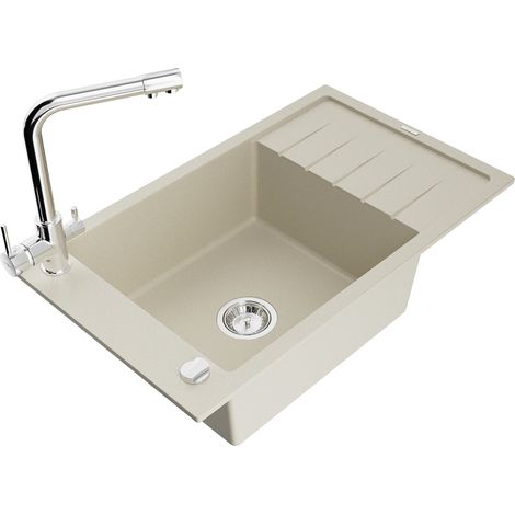 Mexen Elias évier de cuisine en granit 1 bac avec égouttoir et robinet Duero, beige - 6511-69-671600-00 (1/5)