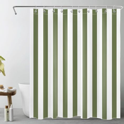 Rayures Vertes et Blanches Rideaux de Douche 150x200cm Art géométrique Simple Rideaux de Bain avec Crochets, Minimaliste Extra Longue Imperméable Polyester Anti Moule Salle de Bain Décor (1/5)