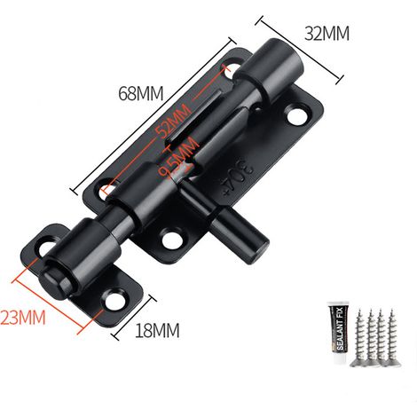 Lot de 6 moraillons cylindriques, ferrures de verrouillage de porte, verrou de sécurité coulissant en acier inoxydable épais, avec vis. (1/5)