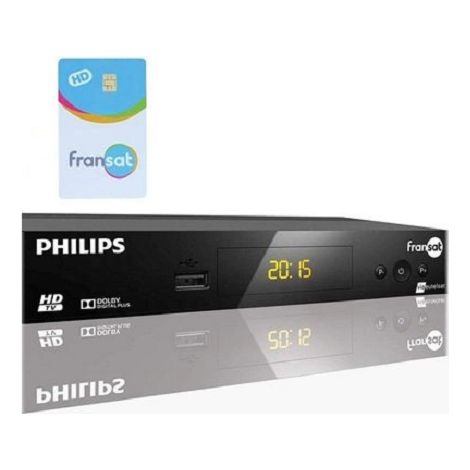 Philips – Récepteur satellite HD Fransat DSR 3031F – Décodeur avec carte – Réception de chaînes TNT – Connectique HDMI et USB