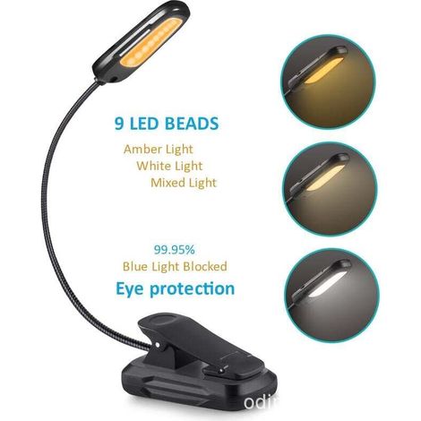 ZVD 9 LED Leselampe, USB-wiederaufladbare Klemmleuchte mit 9 Helligkeitsstufen und 3 Farbtemperaturen, 360° flexibler Hals, Klemmleuchte für Bett, Buch, Nachttisch und als Nachttischlampe - Crezuo