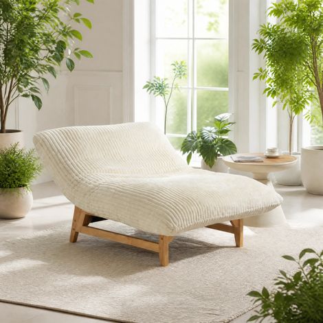 Poltrona pouf 84x62x22 cm, con supporto lombare e schienale, imbottitura morbida, corduroy bianco (1/5)