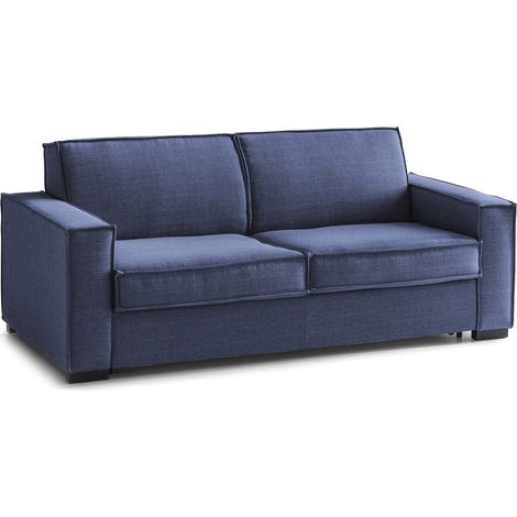 Dmora - Schlafsofa Daabiz, 3-Sitzer-Sofa, 100% Made in Italy, Wohnzimmersofa mit drehbarer Öffnung, aus gepolstertem Stoff, mit Standard-Armlehnen, Cm 220x95h90, Blau