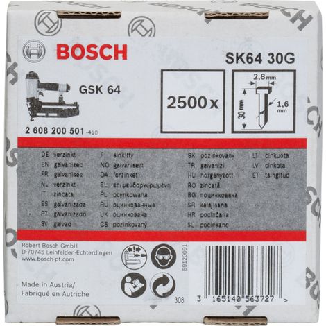Goupille à tête fraisée SK64 30G Bosch, 1,6 mm, 30 mm, galvanisée - 2608200501