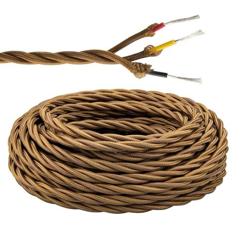 Woven Cable 3 x 0.75 mm² Brown 10 m Retro Suspension Braided Brown Electric Cable, 3 Copper Wires, for Hanging Light, Cafe Bar Decoration and Industrial Lighting (1/5)