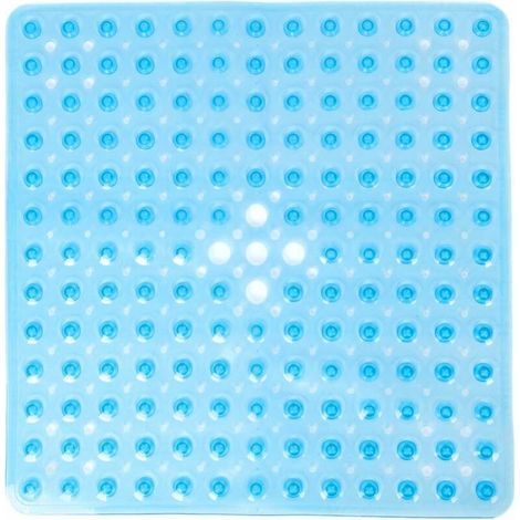 Tapis de Baignoire carré antidérapant Tapis de Bain et de Douche en PVC Transparent Tapis de Douche antibactérien Tapis de Bain antimoisisissure pour Salle de Bain,53cmX53cm Bleu (1/4)