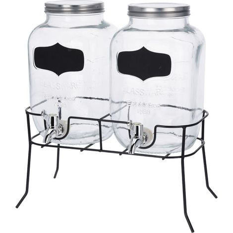 Glas Getränkespender mit Zapfhahn - 2er Set / je 4 Liter - Wasser Spender mit Beschriftungsfeld