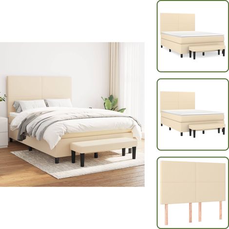 Boxspringbett mit Matratze Creme 140x200 cm Stoff - Boxspringbett - Doppelbett - Cremefarbenes Bett - Betten Mit Stauraum - Federkernmatratze (1/5)