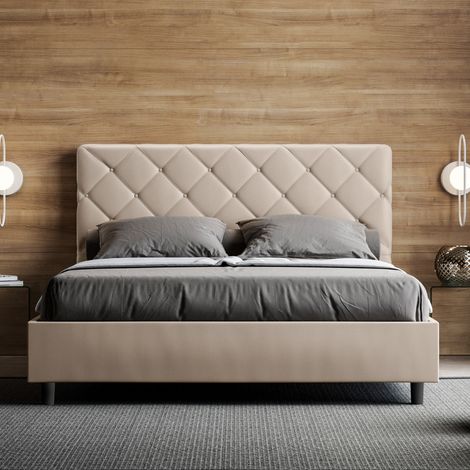 Letto matrimoniale contenitore imbottito 160x200 similpelle tortora Priya (1/5)