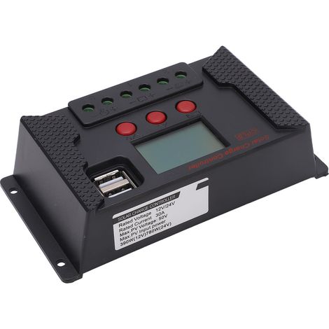 Régulateur de charge solaire 30A avec écran LCD, 12V/24V détection automatique, contrôleur de panneau solaire pour batterie plomb-acide (1/5)