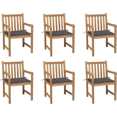 Lot de 6 Chaises de jardin - Chaises d'extérieur pour terrasse/jardin avec coussins anthracite Bois de teck BV686026 - BonneVie (1/5)