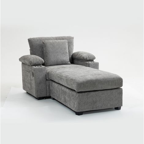 Fauteuil relax en tissu chenille avec porte-gobelet et chargeur USB, pour salon ou bureau (1/5)