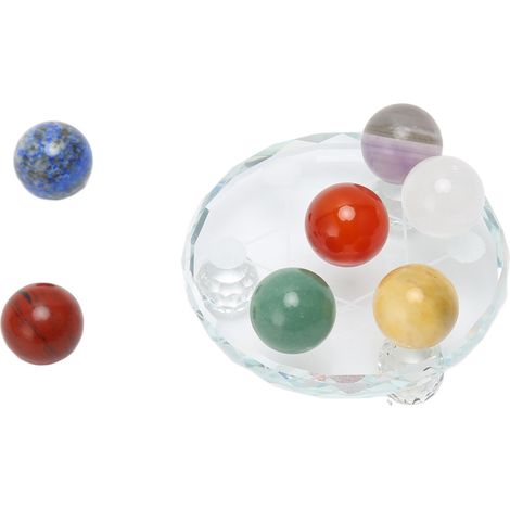 Ensemble de 7 pierres pour les chakras - Purifie des énergies négatives grâce à des pierres de guérison rondes et comprend une plaque de recharge. Convient aux débutants comme aux professionnels. (1/5)