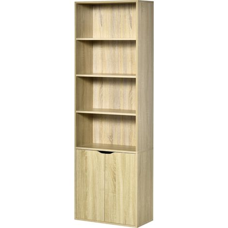 Bibliothèque Armoire à livres avec 4 compartiments ouverts et 2 portes pour le salon et le bureau 59x29x180 cm Bois naturel