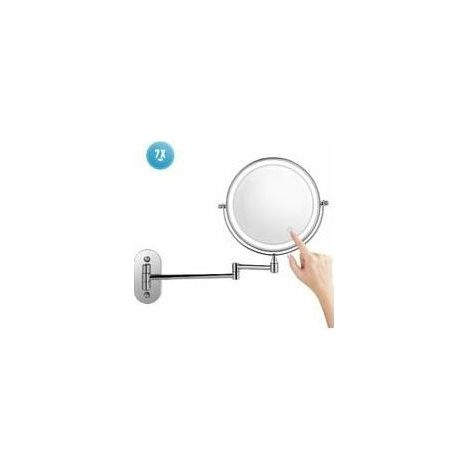 8 pouces 7X Miroir de maquillage mural Miroir de Salle de bain grossissant LED,rotatif à 360 ° - Blanc (1/5)