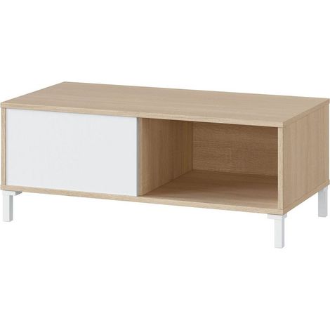 Abitare – Table basse fixe 100x50x40 cm en mélaminé blanc mat et chêne canadien – Compartiments de rangement – Élégance moderne (1/4)
