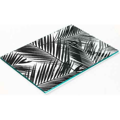 Tabla decorativa de cristal para servir aperitivos con dise帽o de hojas de palma, 80x52 cm.