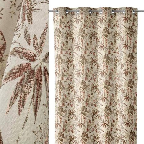 Rideau Épais Beige Motif Feuillage à Oeillets - Longueur 260cm (1/3)