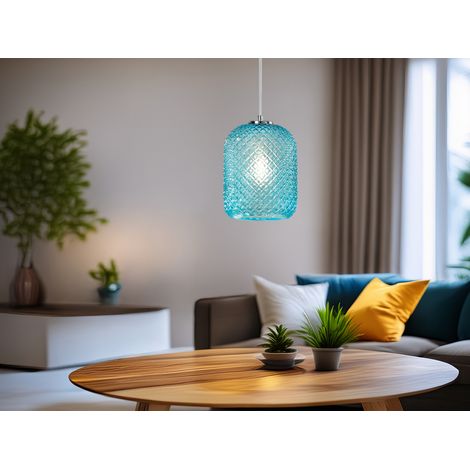 Pendelleuchte ASHFORD einflammig Kristall Glasschirm in Blau, Ø15cm (1/5)