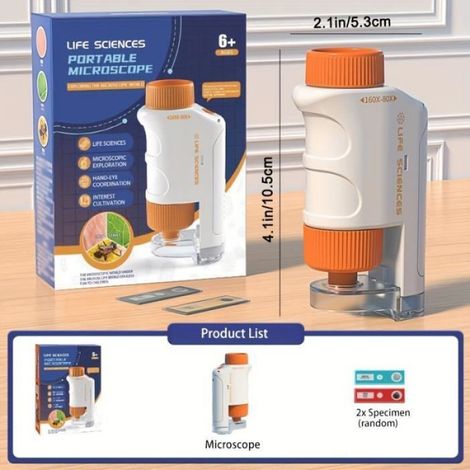 Microscope Portable, 120x Microscopes De Poche Avec Éclairage LED Cadeaux éducatifs Enfants et Étudiants, Bleu (1/4)