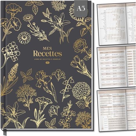 Carnet de Recettes à Remplir A5 avec Table Substituts, Gris foncé (1/5)
