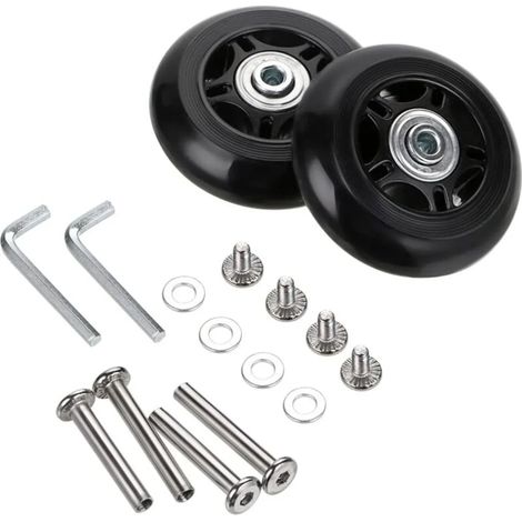 Lntyq Lot de 2 roulettes de rechange pour valises , kits de réparation de roues de valise, clés et vis d'axe pour sac à roulettes, patins à roues alignées et planche à roulettes,70 x 24 mm