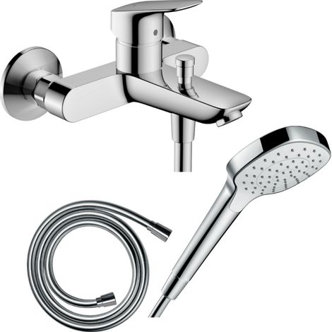 Pack mezclador mecánico baño-ducha HANSGROHE Logis + flexo Isiflex + rociador Croma Select E EcoSmart blanco/cromo