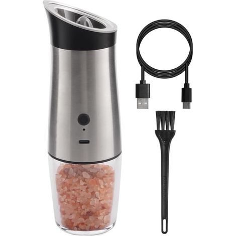 Moulin À Poivre Et Sel Moulin À Poivre Et Sel Électrique avec Brosse De Nettoyage, Salière Poivrière en Acier Inoxydable Broyeur À Épices(1pcs) (1/5)