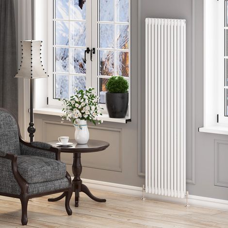 ELEGANT White Traditional Radiator Cast Iron Style Radiator 1800 x 550 mm Vertical Double Column (1/5)