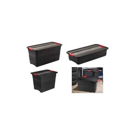 Transportbehälter mit Deckel und Schiebeverriegelung, extra robust, 79,5 x 39,5 x 17 cm, 33 l, Eckhart, Graphitgrau