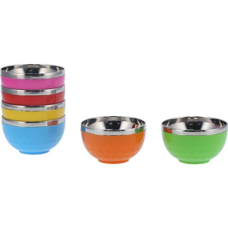 Set mit 6 farbigen Edelstahlschüsseln, hitzebeständige Salatschüsseln für Nudeln und Salate, für den Hausgebrauch, 15 cm Durchmesser (1/5)