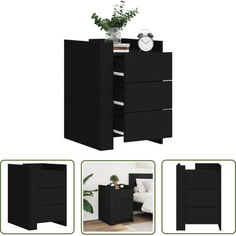 The Living Store Table de chevet noir 45x50x65 cm bois d’ingénierie - Table De Chevet - Meuble De Chambre - Commode - Tiroir - Bois D'ingénierie (1/5)