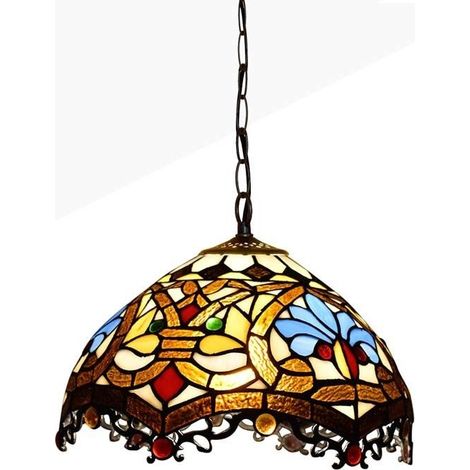 Barcelona Led – Suspension d'inspiration Tiffany – Abat-jour en verre décoratif – Ø 310 mm – Douille E27 – Utilisation intérieure IP20 – Câble 950 mm