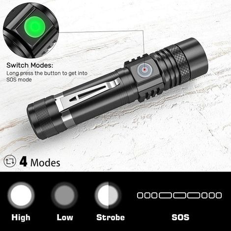 USB-wiederaufladbare Mini-Taschenlampe für den Außenbereich mit starkem Licht, Zoom und großer Reichweite, 2 Stück (1/4)