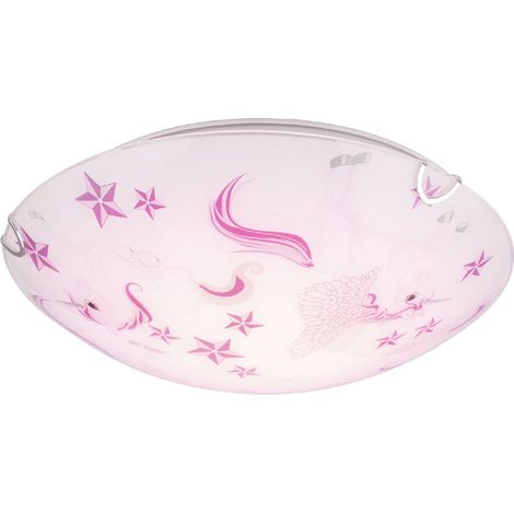 Plafoniera LED rotonda illuminazione cameretta bambini stelle unicorni bordeaux rosa bianco Globo 40609-16 (1/5)