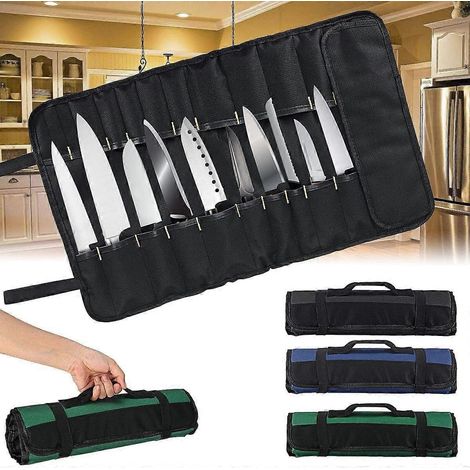 Étui à couteaux de cuisine en toile cirée imperméable, sac à outils à 22 emplacements pour lames, rangement et présentation. (1/5)
