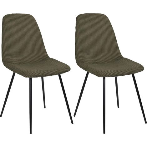 Lot de 2 Chaises en Velours Côtelé Vert et Piètement en Métal Noir - Chaise de Salon, Salle à Manger - Livraison gratuite