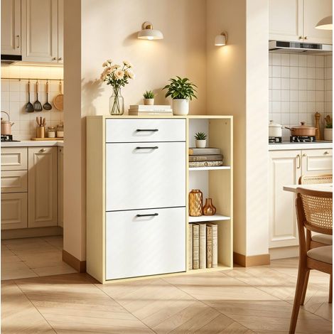 Schuhschrank mit Schublade und Klappfächern 80x90x30 OKMYHOME (1/4)
