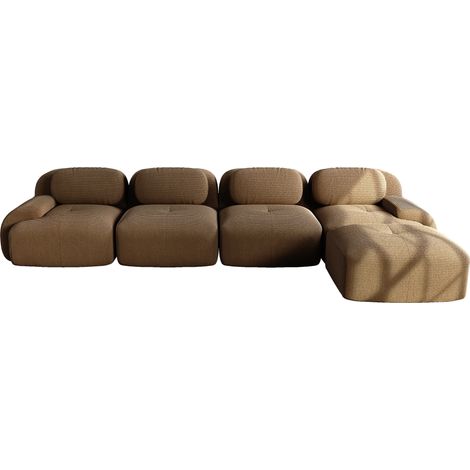 ELVMI Modulares Ecksofa 4-Sitzer ohne Montage mit Breiter Sitzfläche und Geschwungenen Armlehnen in Cord Braun (1/5)