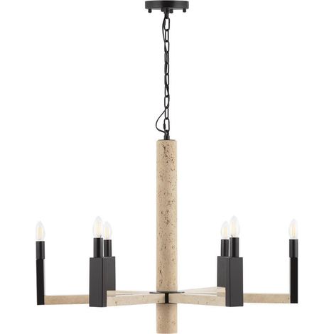 Suspension en travertin beige et métal noir - beige travertin et noir (1/3)
