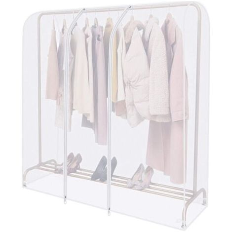 FENOPLASTICAHousse transparente pour tringle à vêtements avec fermeture éclair solide et poche à documents housse penderie ,Portant Non Inclus (1/4)