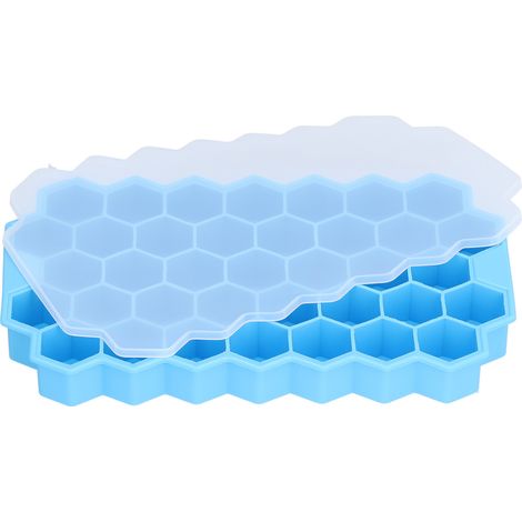 Bac à glaçons alvéolé à 37 compartiments avec couvercle en silicone alimentaire, bleu pour bar et maison (1/5)