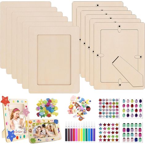 Cadre Photo – DIY Cadre Dessin Enfant à Changer, Cadres Photo avec 12 Crayon Aquarelle, 4 Feuilles Autocollants Strass, Autocollant Étoiles, Breloques Mignonnes, pour Affichage de Table (1/5)