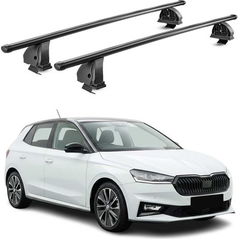 OMAC Barres de toit transversales en acier pour Skoda Fabia IV 2022-2026 – TÜV / DIN 75302:2019 – Antivol inclus – Rainure en T (accessoires) – Charge max 75 kg – 2 barres – Noir