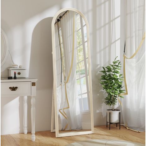 Miroir pleine longueur 50 x 160 cm, sur pied et mural, cadre arqué, blanc (1/5)